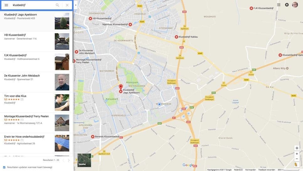 De Local Finder in Google Maps